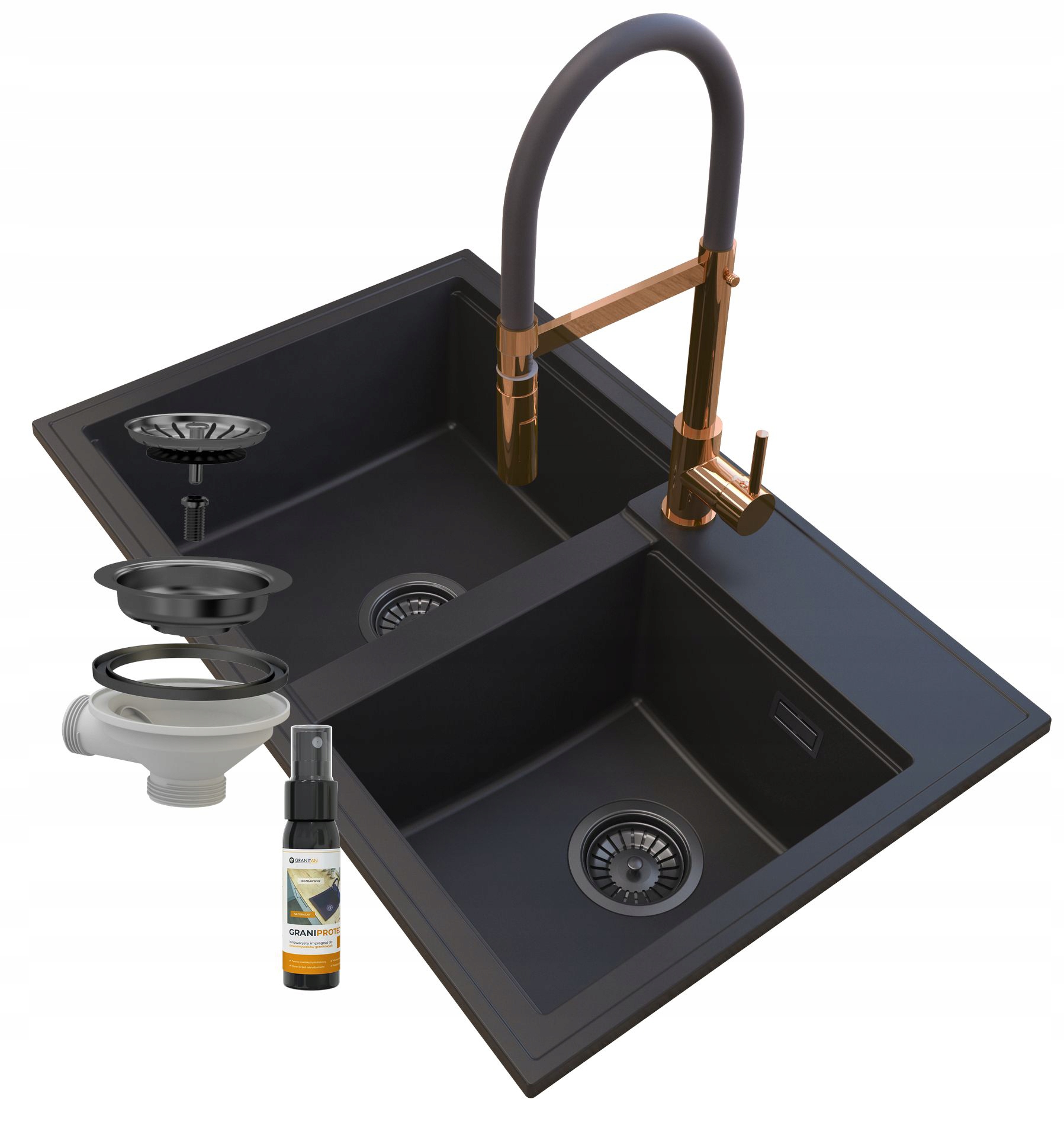 Kuchynská batéria - Vento Rosegld Granite umývadlo Siphon Hektor