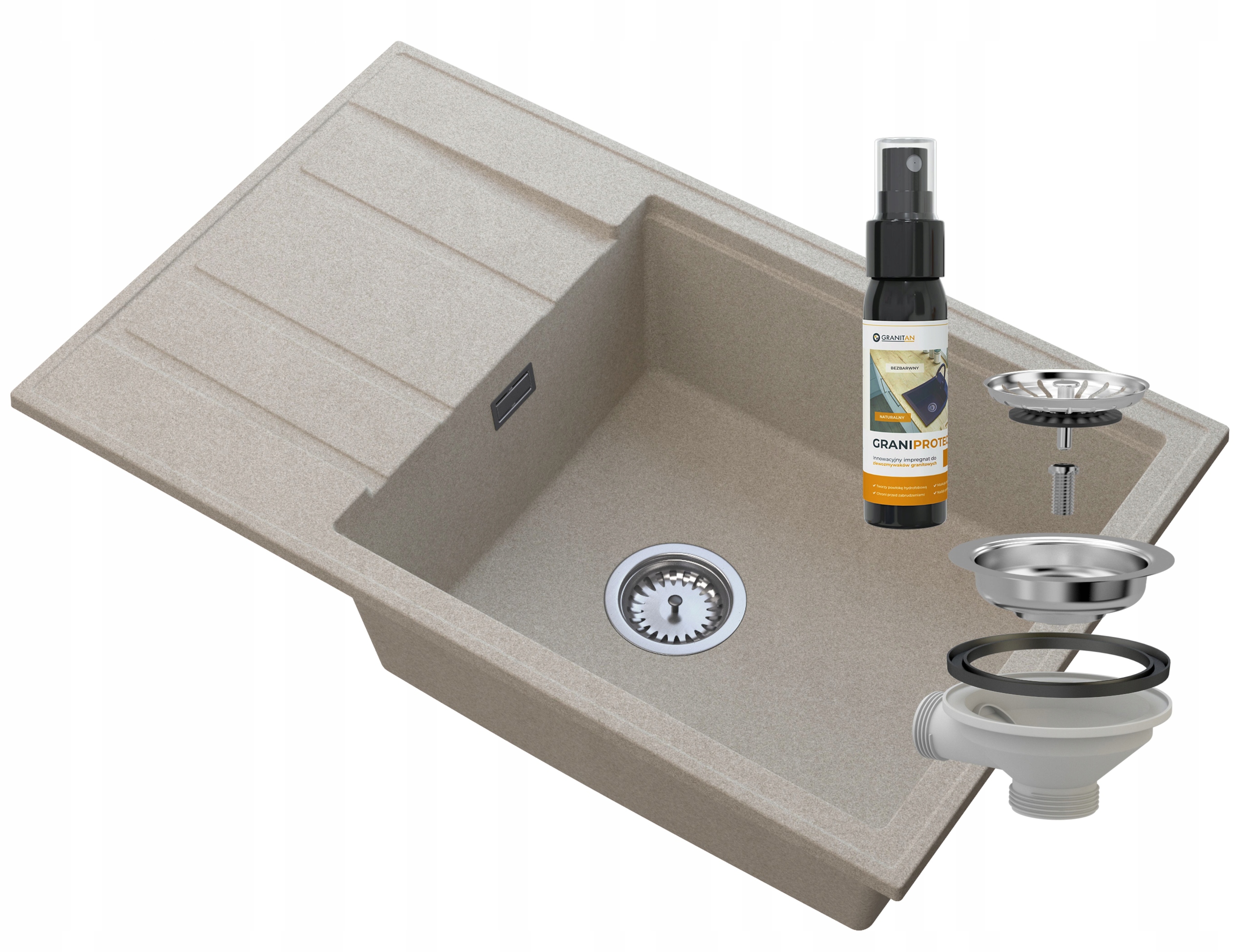 Kuchynská batéria - Beige Granite Sink Louis, Siphon Chrome však