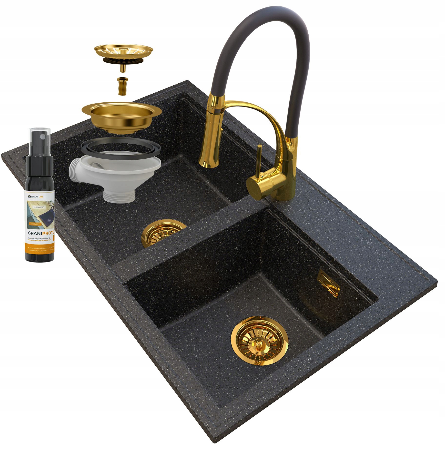 Kuchynská batéria - Zlatá žula umývadlo Hektor Siphon Gold Batéria