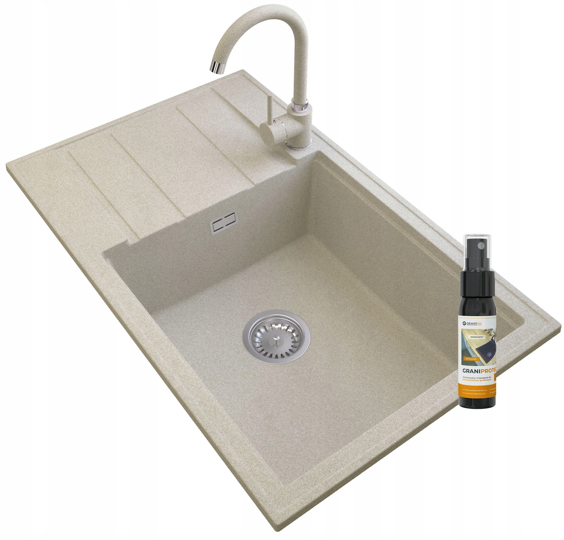 Kuchynská batéria - Louis Granite Sink Bege Siphon Chrome batéria