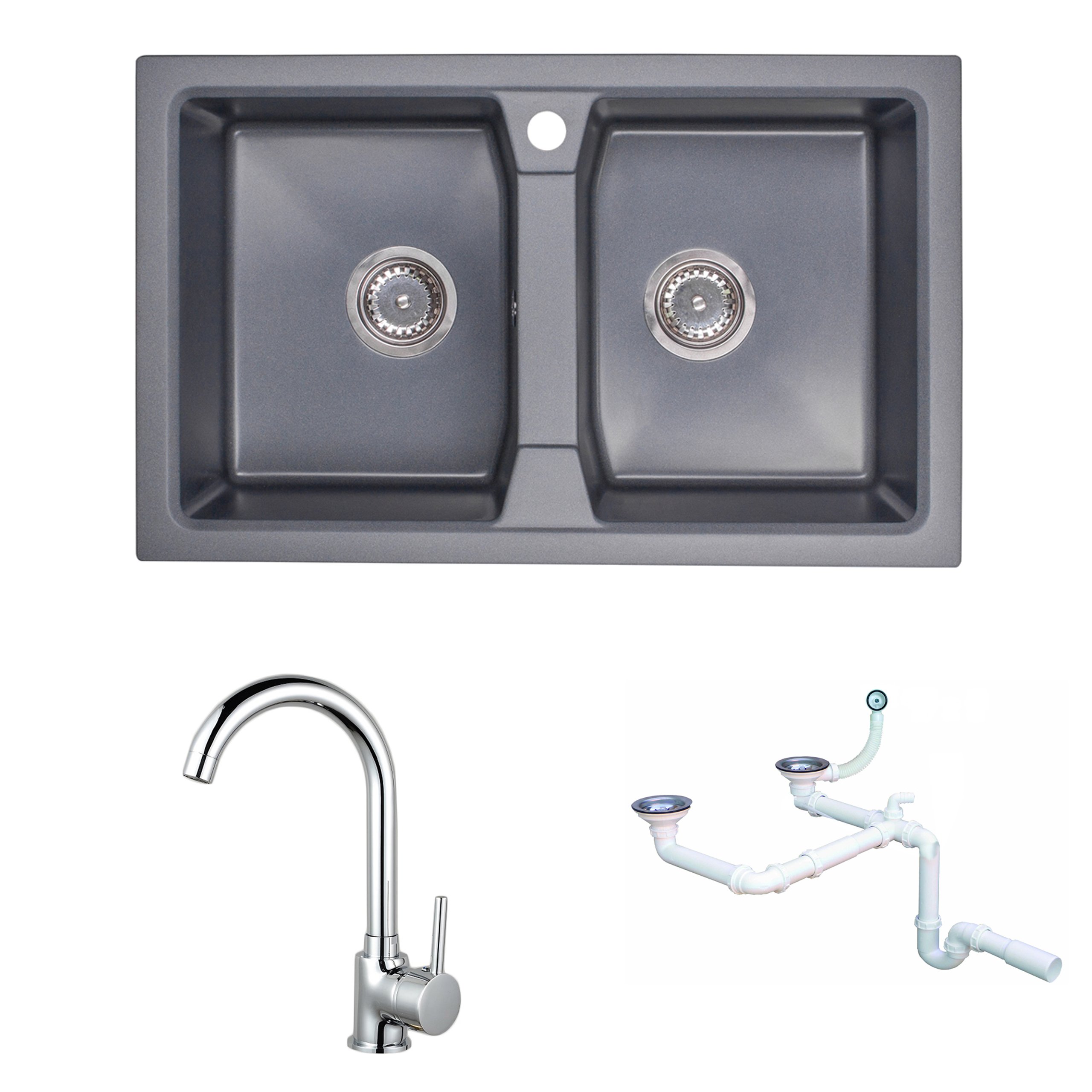 Kuchynská batéria - Dva -Chamber Granite Sink Graphite Battery
