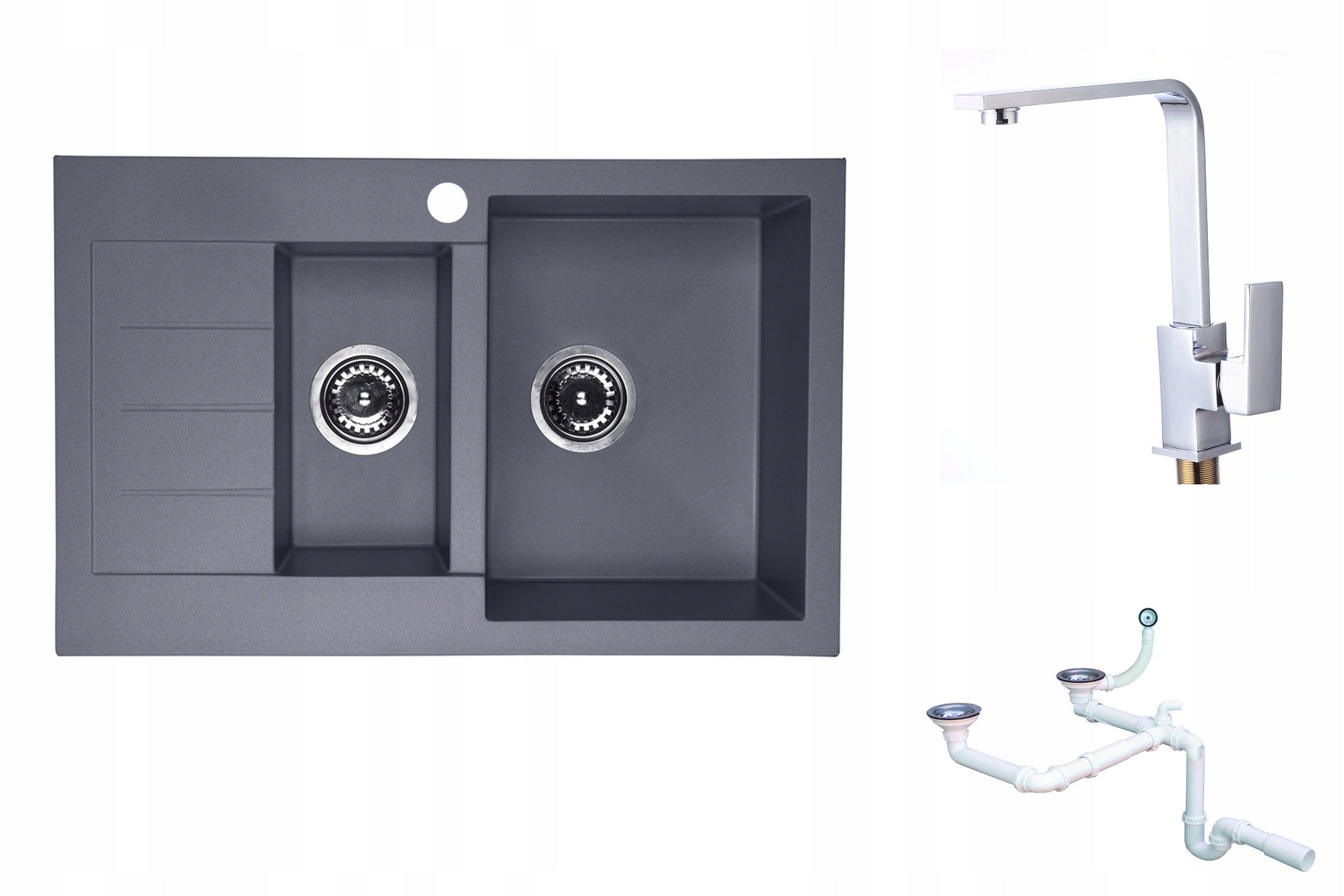 Kuchynská batéria - Graphite Granite Sink Two -Chamber Set