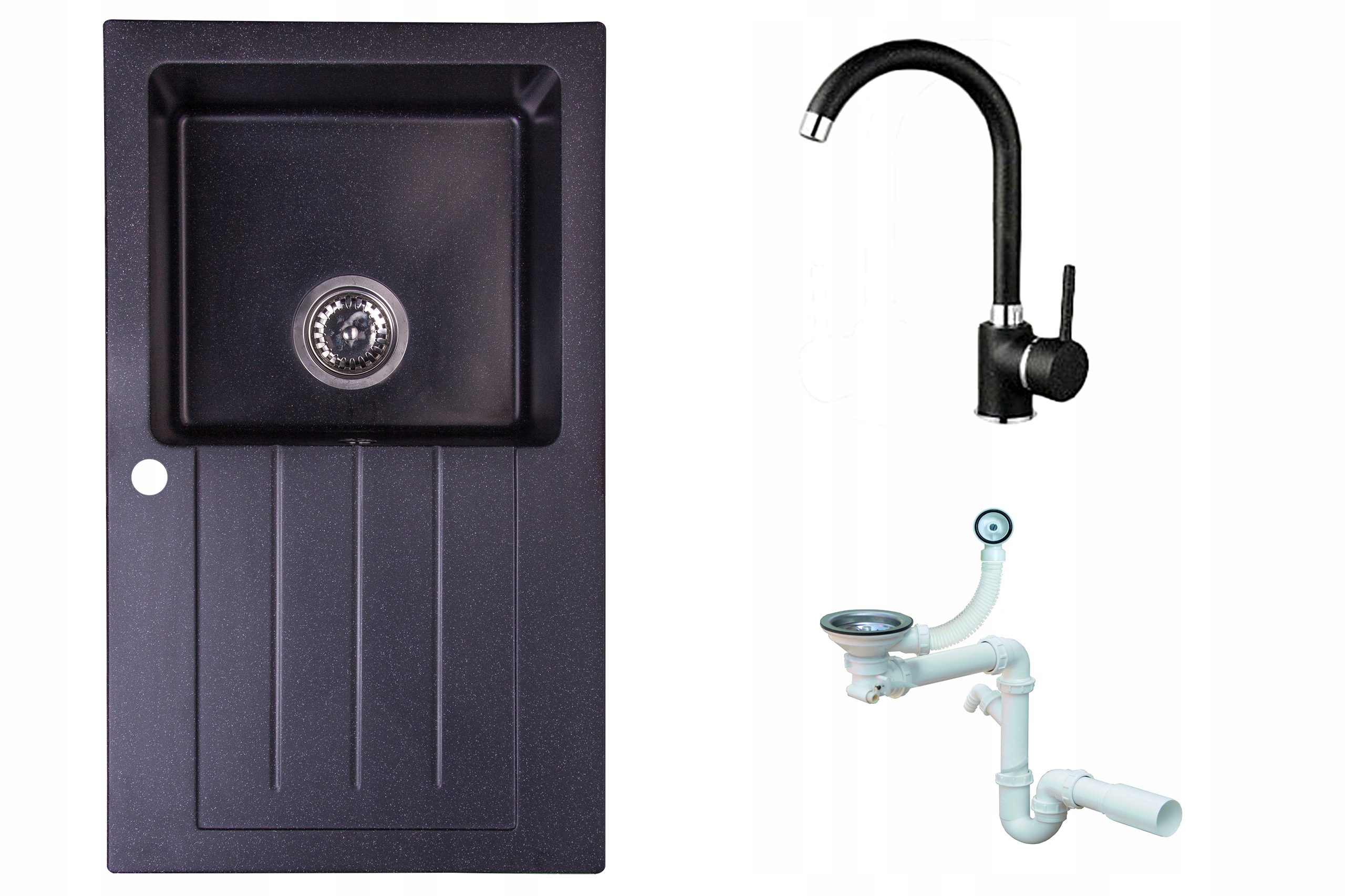 Kuchynská batéria - Single -Chamber Granite Sink Black Set