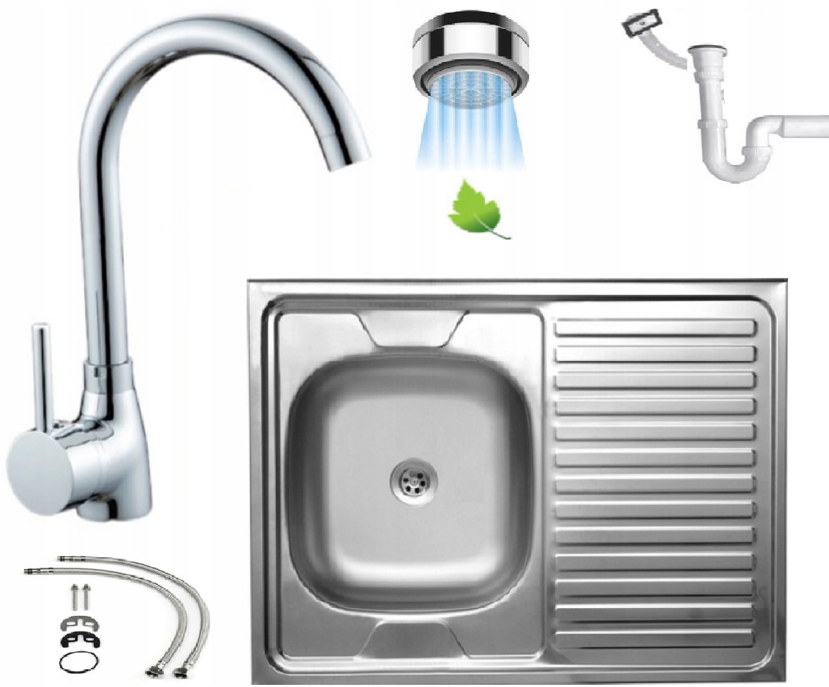 Kuchynská batéria - Sink aplikovaný 60x80 + sifón + batéria