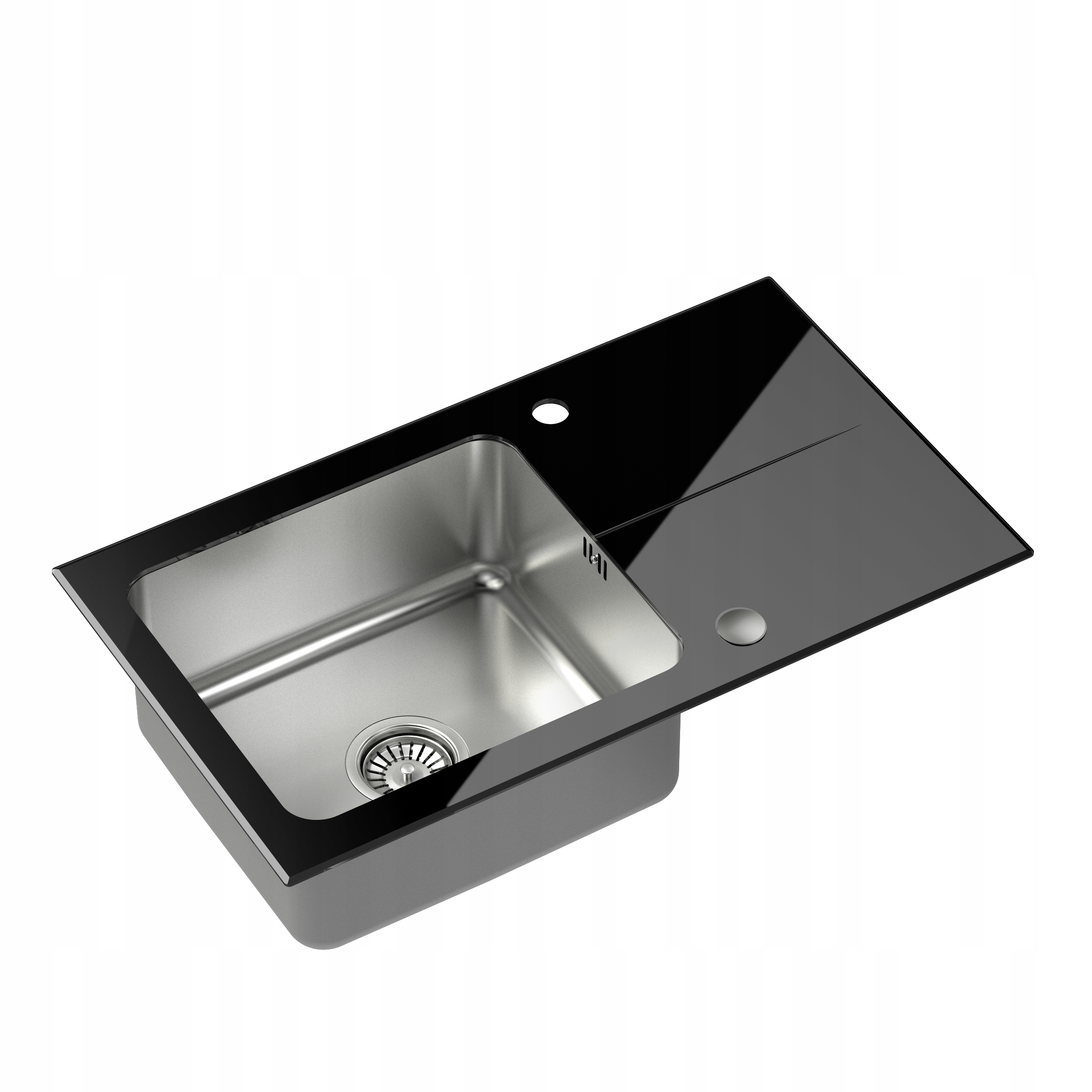 Kuchynská batéria - HUGH 111 ČIERNE SKLO DREZ + QUADRON SIPHON