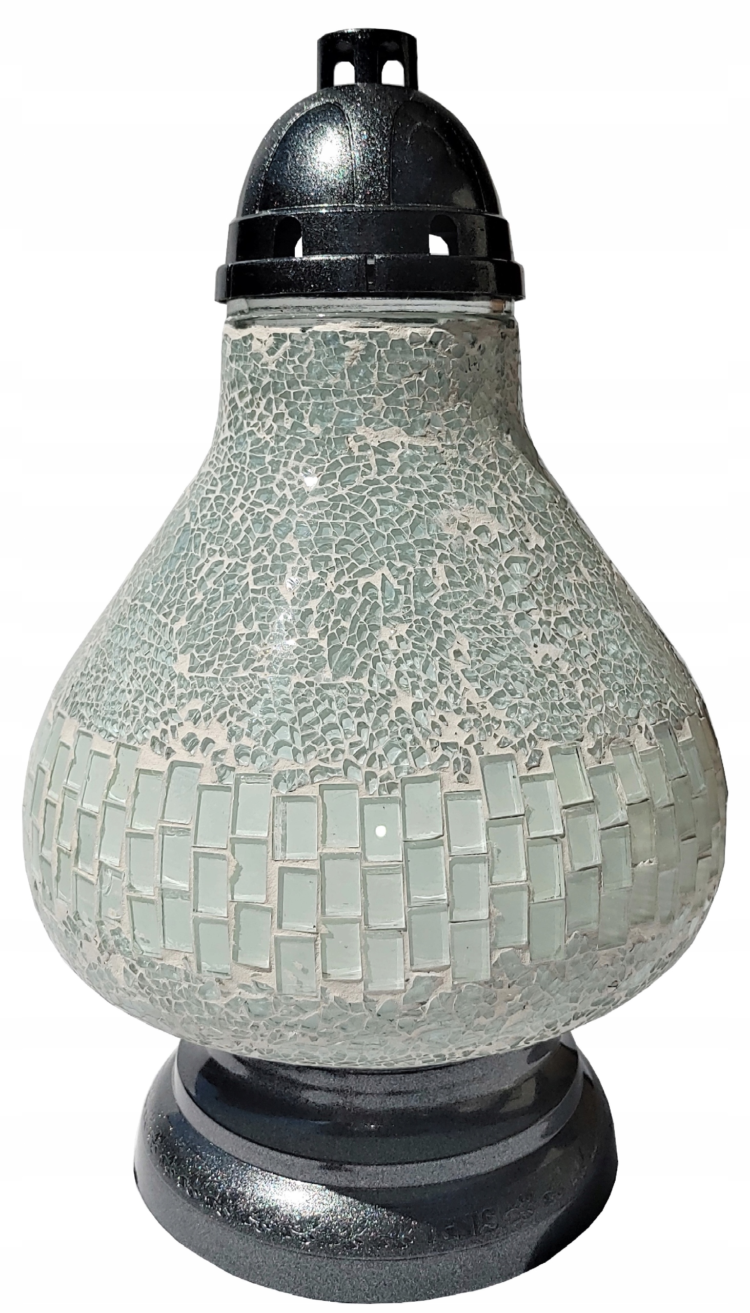 Svietnik, lampáš - Sviečka karafe biela mozaika farebné sklo 36 cm