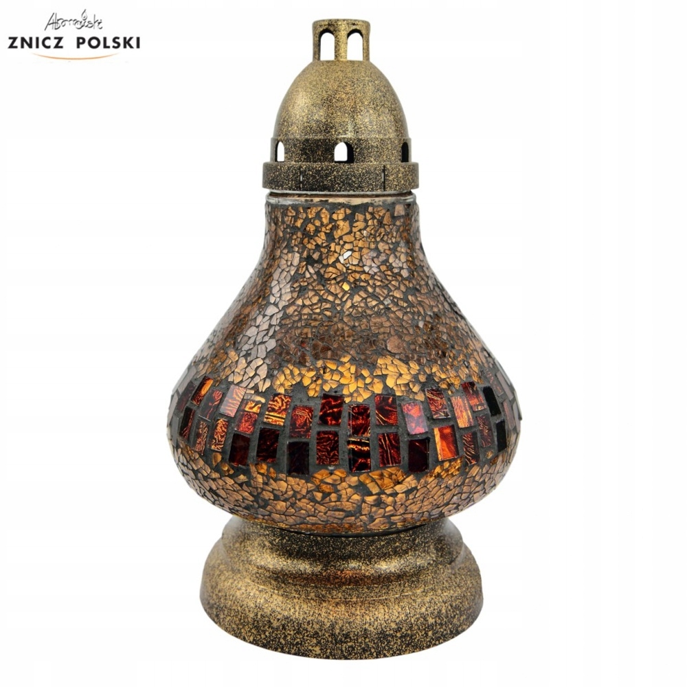Svietnik, lampáš - Sviečka - vitrážová karafa mini zlatý lampáš
