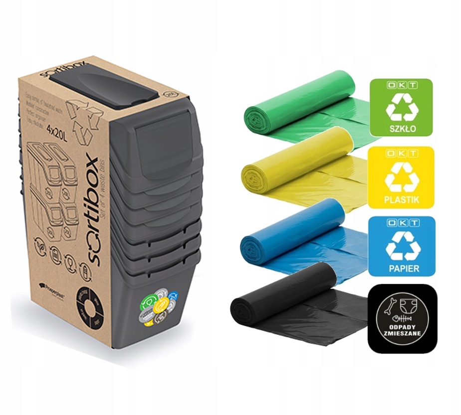 Sada zásobníkov na segregovanie odpadkov 4x20l + vrecká