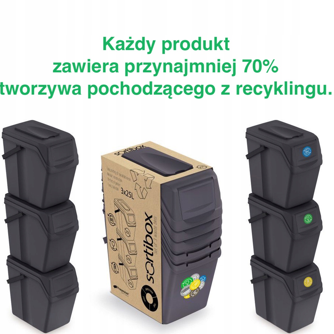 Sada odpadových košov recyklácie triedenia 3x25l