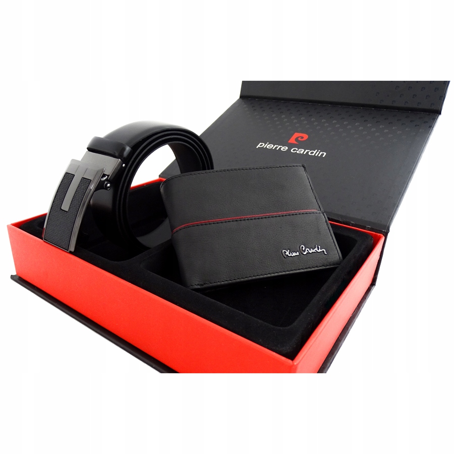 Opasok - Pierre Cardin Black, Red Belt - Pánsky produkt
