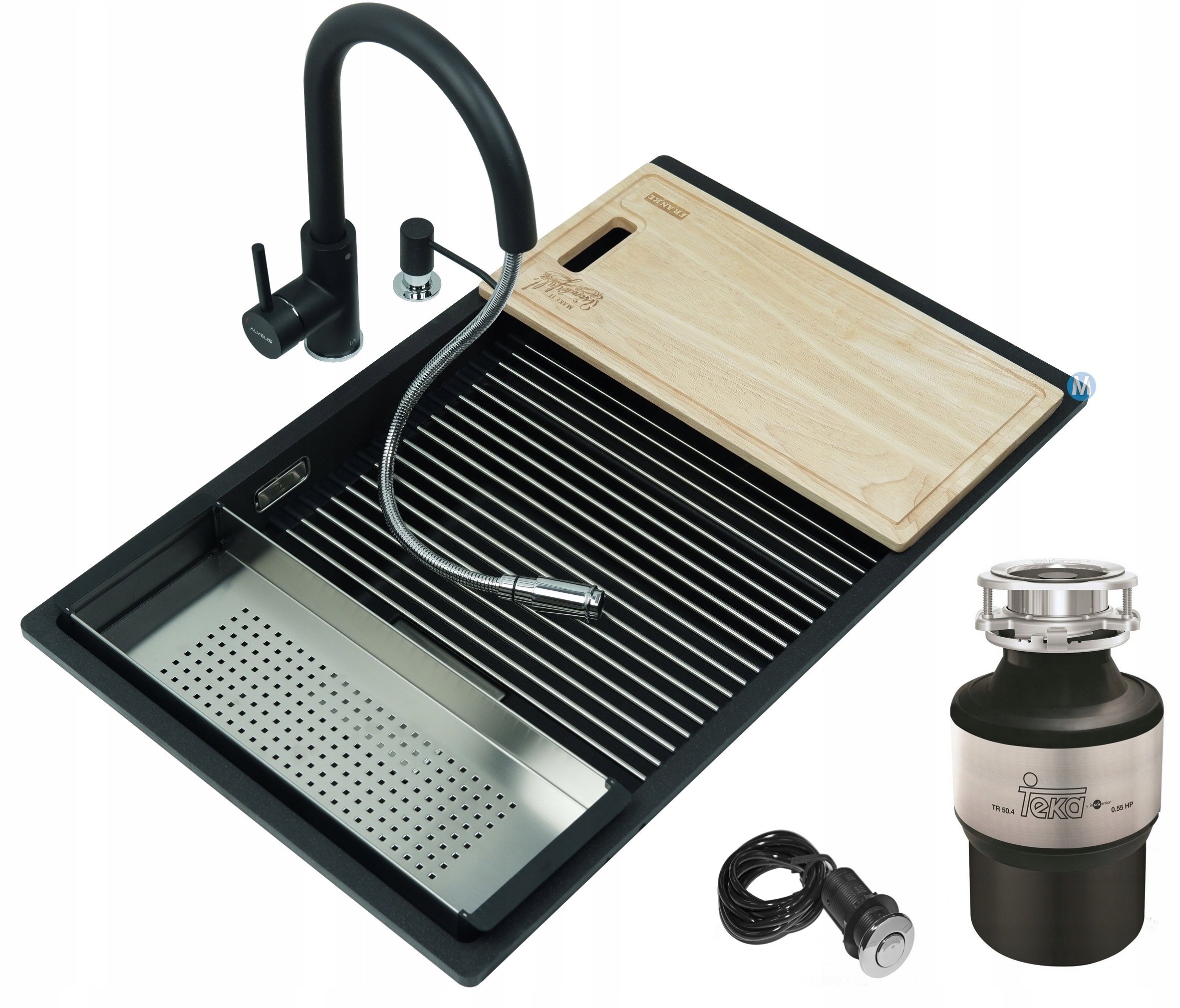 Kuchynská batéria - Franke KNG 120 Onyx Sink + batéria + brúska + prístup