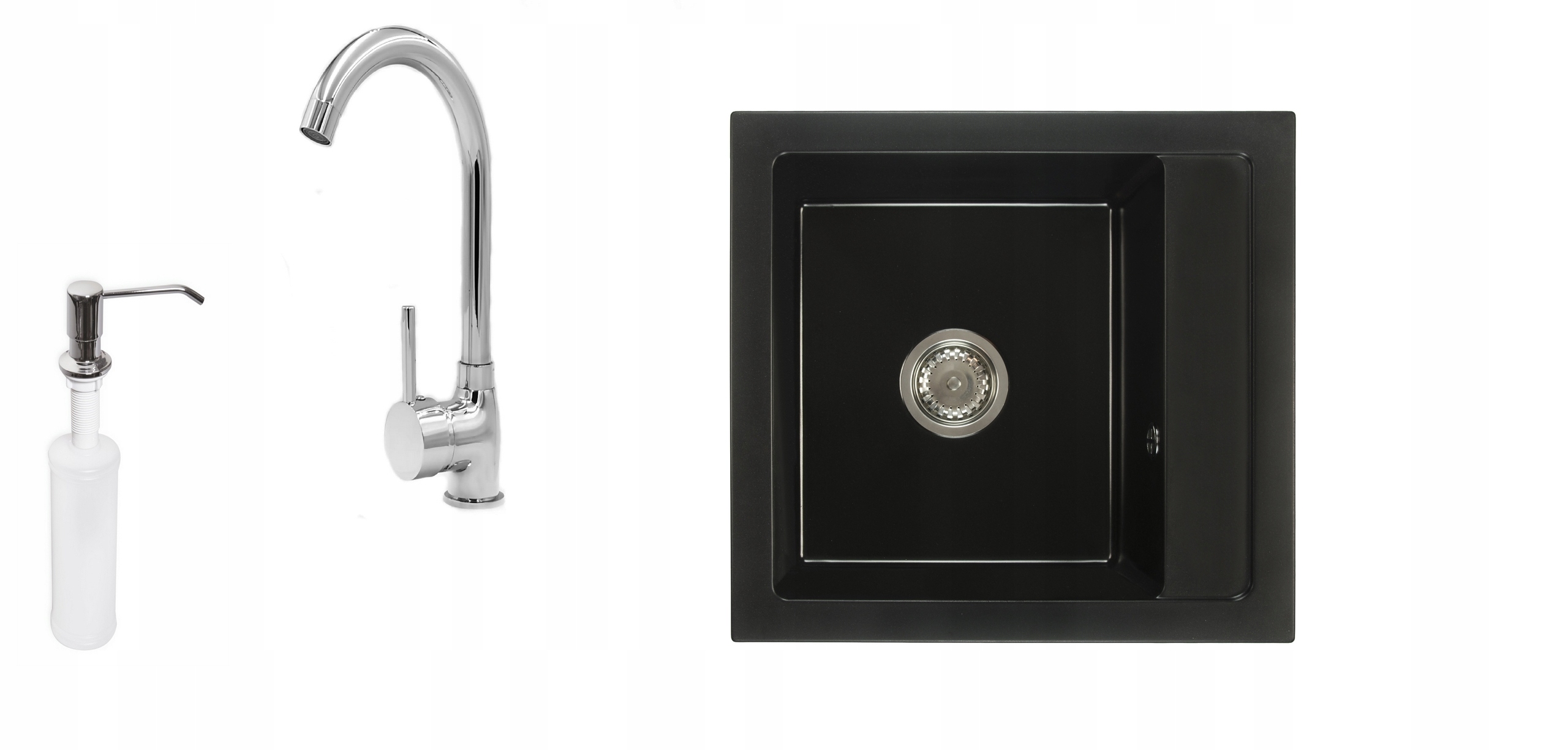 Kuchynská batéria - Čierna žula Single -Chamber Sink+Battery+Dispenble
