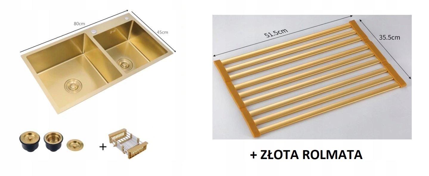 Kuchynská batéria - Zavesené umývadlo 1,5 komorné zlato 80x45 +rolmata
