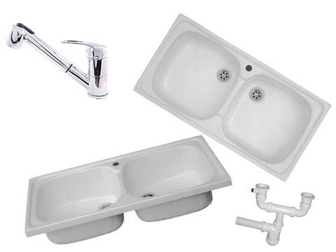 Kuchynská batéria - Sink 80x40 biela batéria natiahnutá výtok