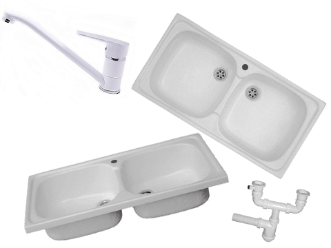 Kuchynská batéria - Sink 80x40 Biela dva -Chamber Siphon batéria