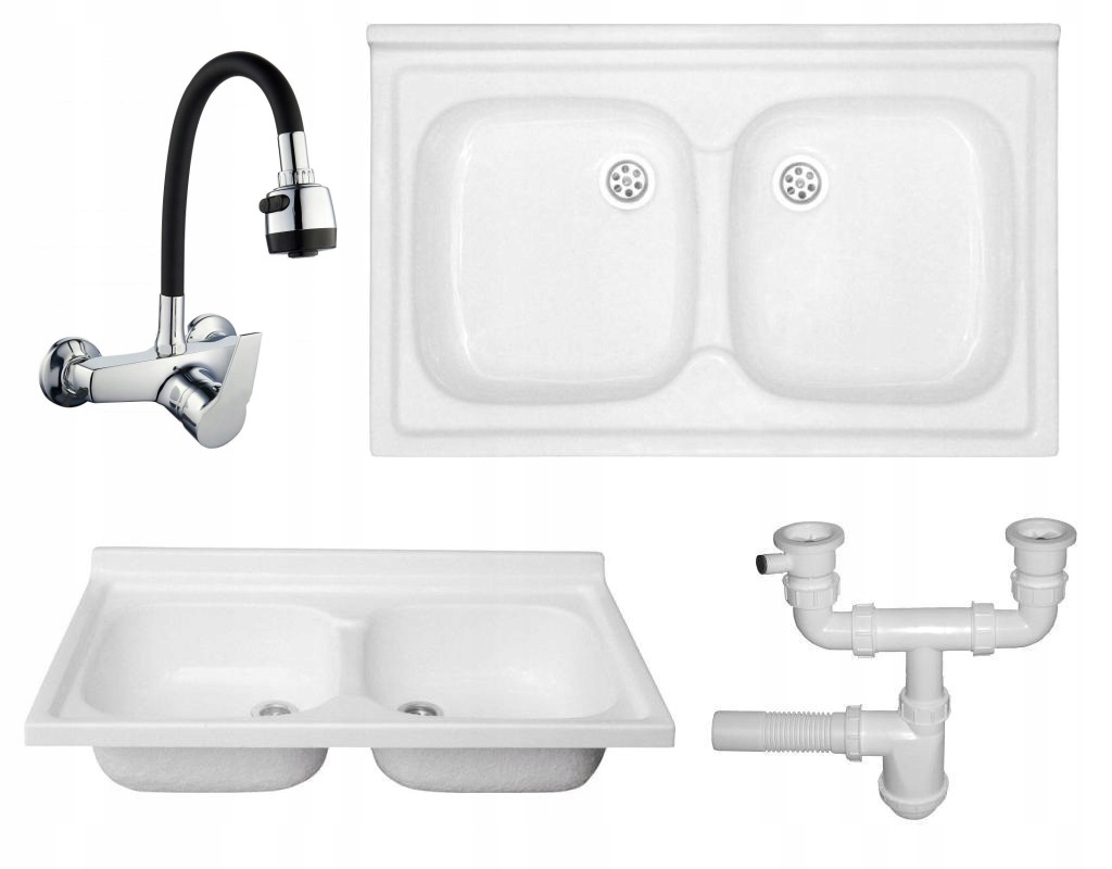 Kuchynská batéria - 80x50 Two -Chamber Sink + batéria + sifón