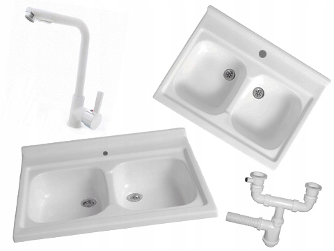 Kuchynská batéria - Sink 80x60 Biely Two -CHAMBER SIPHON TAP