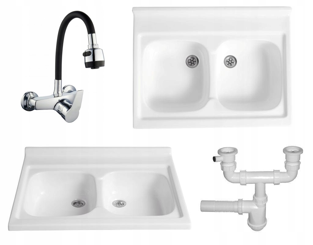 Kuchynská batéria - 80x60 Two -Chamber Sink + batéria + sifón