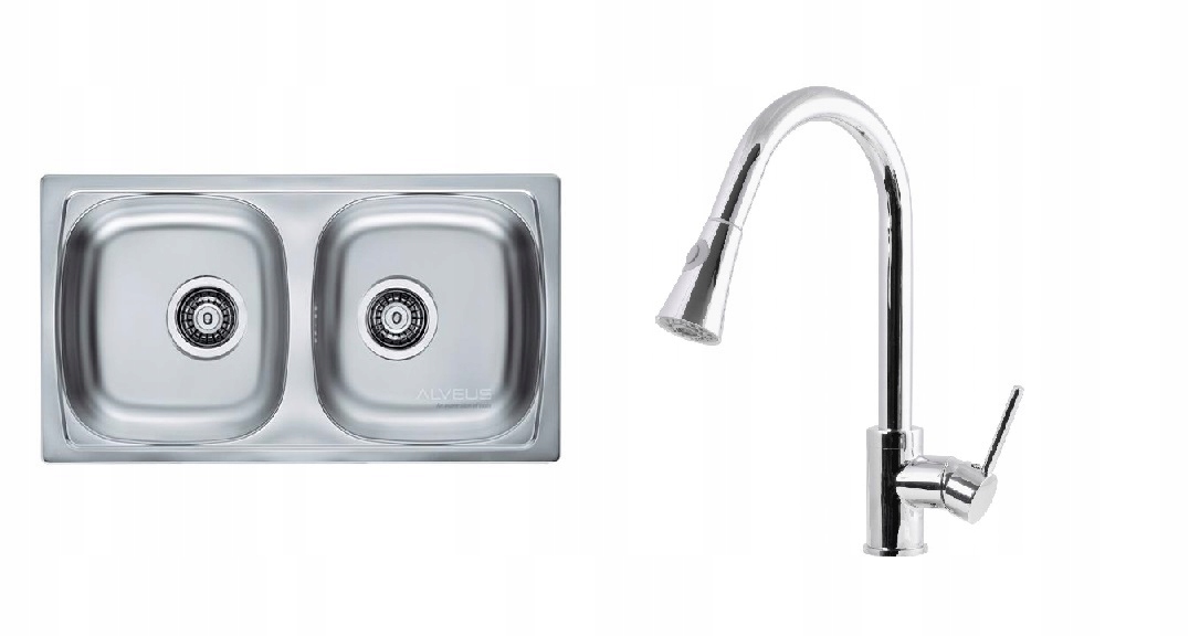 Kuchynská batéria - Dva -Chamber Linen Sink + batéria vytiahnutá