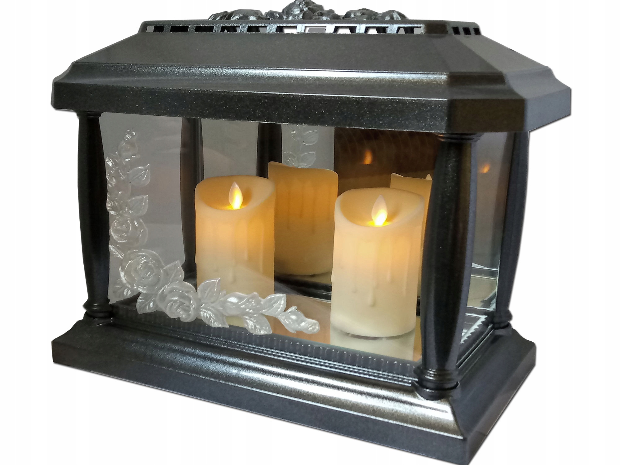 Svietnik, lampáš - Sviečka Panten Lantern Rose striebro+2 LED sviečky