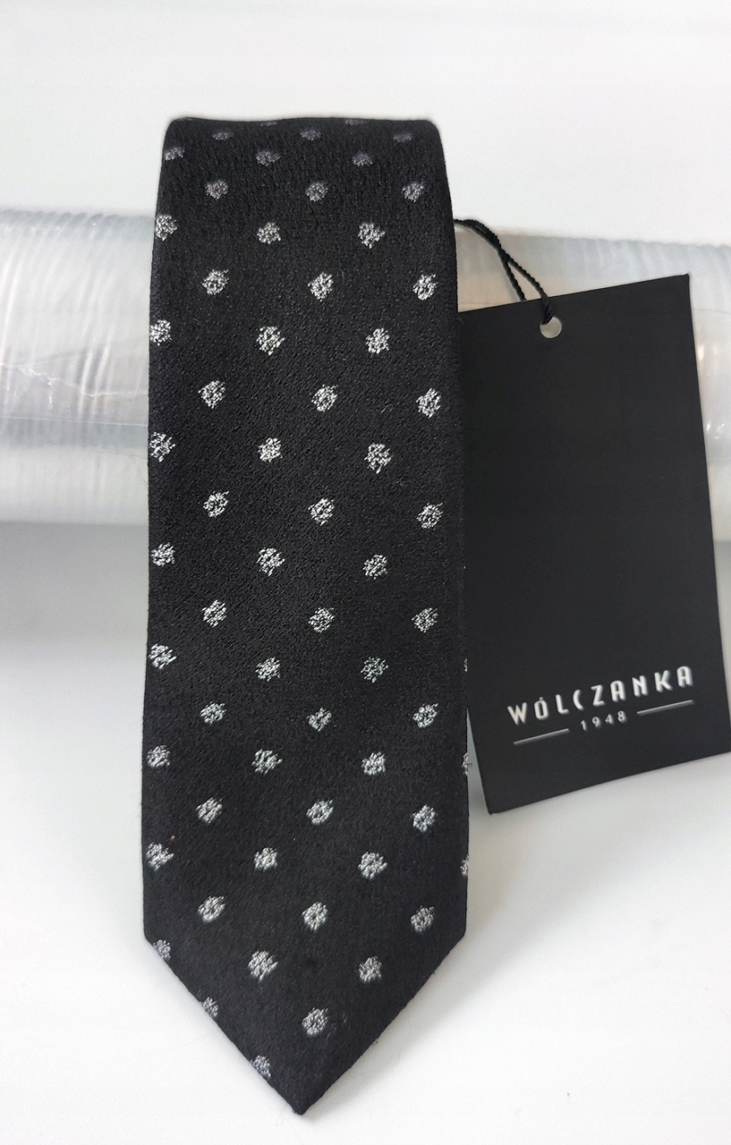 Kravata Wólczanka Black Silk Polka bodky darček 6cm